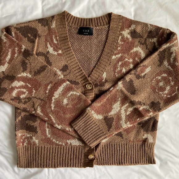 NWOT Vici Neutral Rose Cardigan - Picture 1 of 5